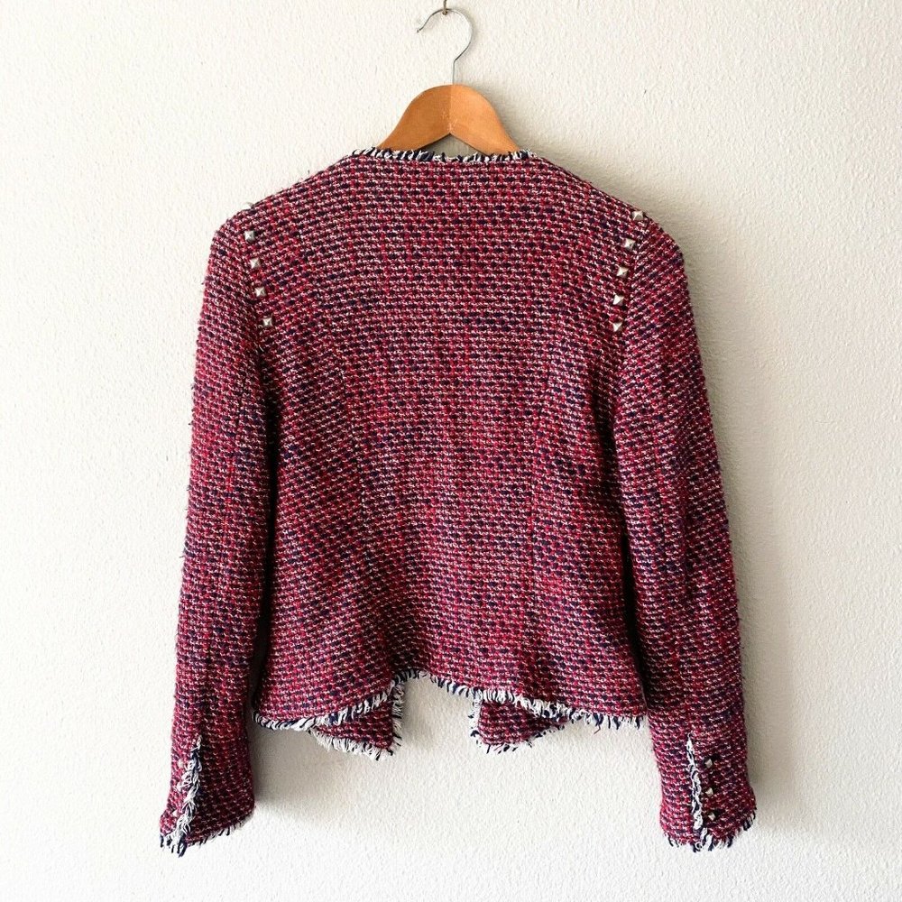 Zara Trafaluc red blue studded jacket frayed cotton acrylic L - Picture 5 of 9